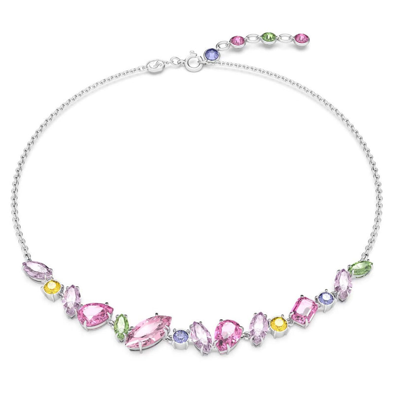 Swarovski Gema necklace, Mixed cuts, Multicolored, Rhodium plated