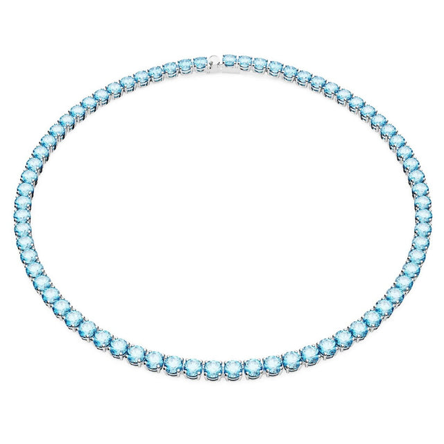Swarovski Matrix Tennis necklace, Round cut, Blue, Rhodium plated