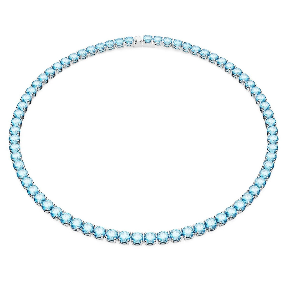 Swarovski Matrix Tennis necklace, Round cut, Blue, Rhodium plated