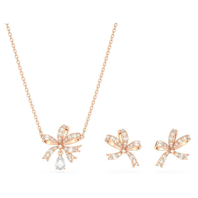Swarovski Volta set, Bow, White, Rose gold-tone plated