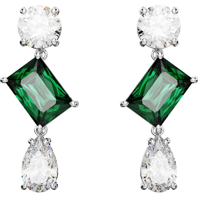 Swarovski Mesmera drop earrings, Mixed cuts, Green, Rhodium plated