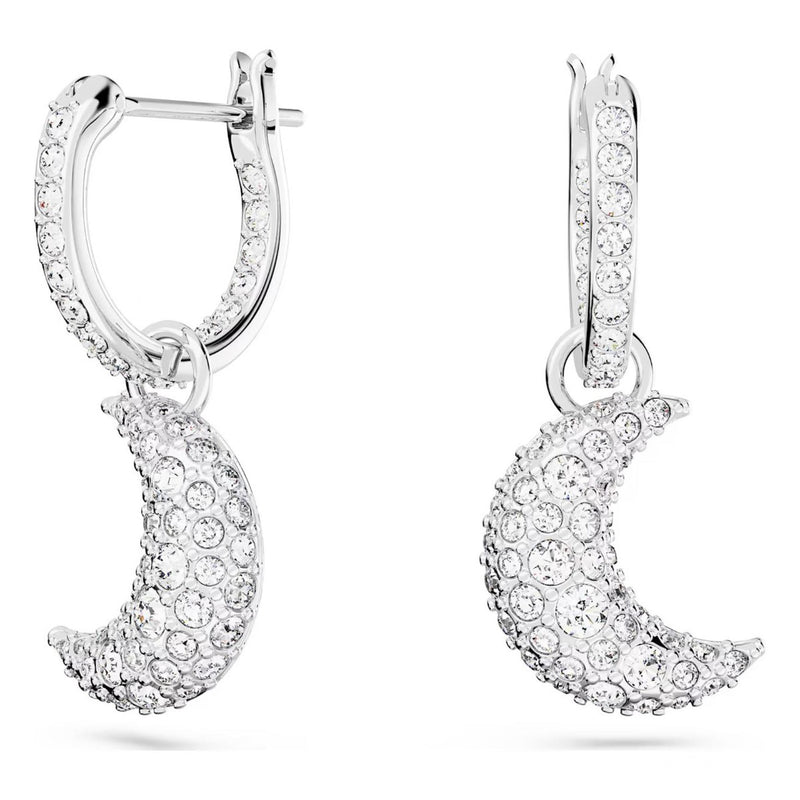 Swarovski Luna drop earrings, Moon, White, Rhodium plated