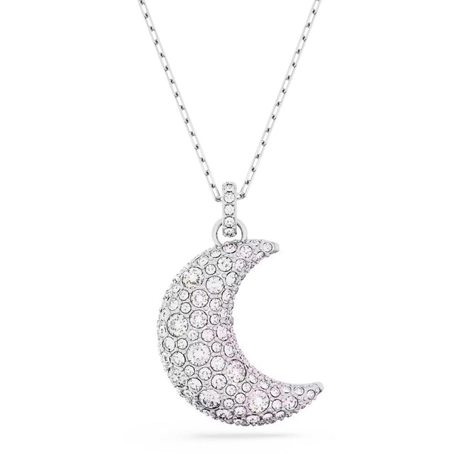 Swarovski Luna pendant, Moon, White, Rhodium plated
