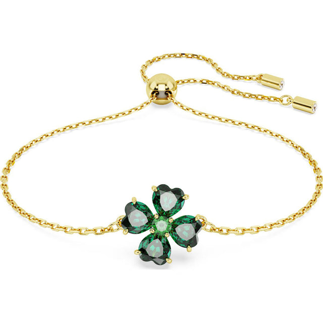 Swarovski Idyllia bracelet, Mixed cuts, Clover, Green, Gold-tone plated
