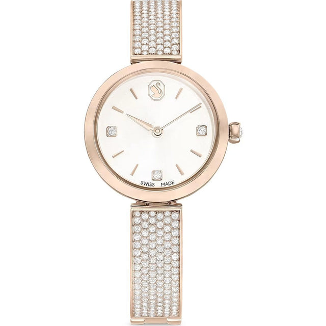 Swarovski Illumina watch, Swiss Made, Metal bracelet, Gold tone, Champagne gold-tone finish