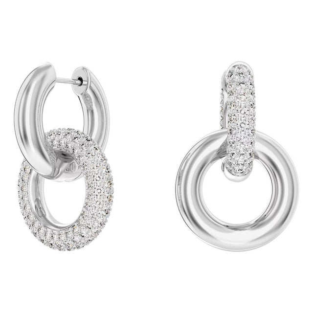 Swarovski Dextera hoop earrings, Interlocking loop, White, Rhodium plated