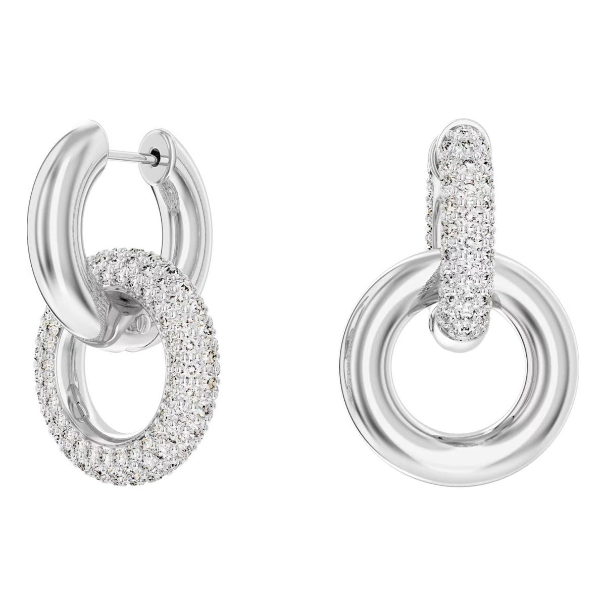 Swarovski Dextera hoop earrings Interlocking loop White Rhodium plated