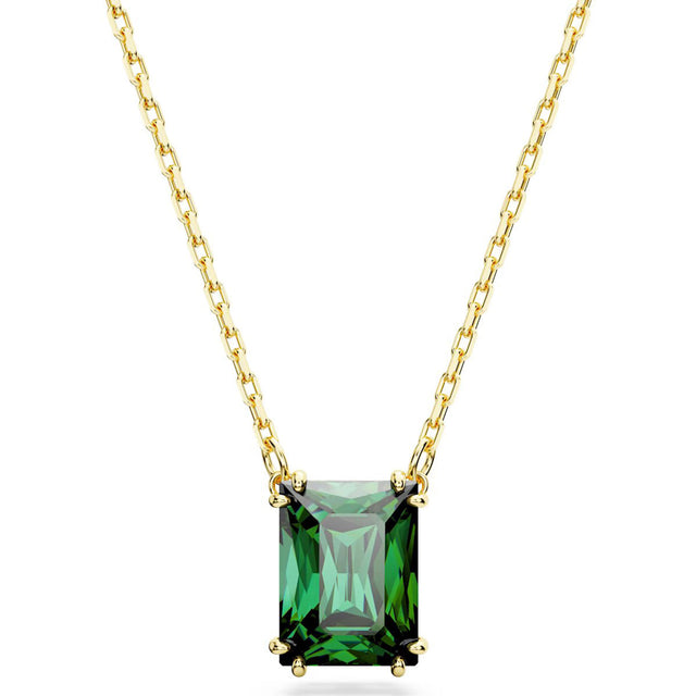 Swarovski Matrix pendant, Rectangular cut, Green, Gold-tone plated