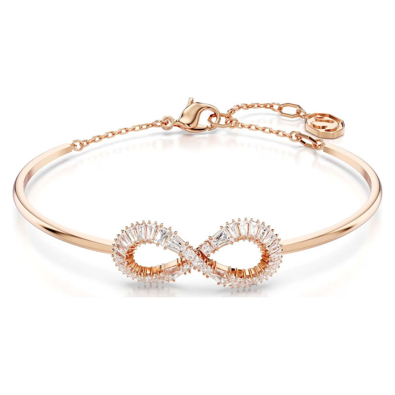 Swarovski Hyperbola bangle, Infinity, White, Rose gold-tone plated