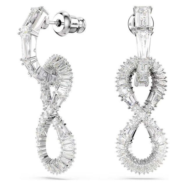 Swarovski Hyperbola drop earrings, Infinity, White, Rhodium plated