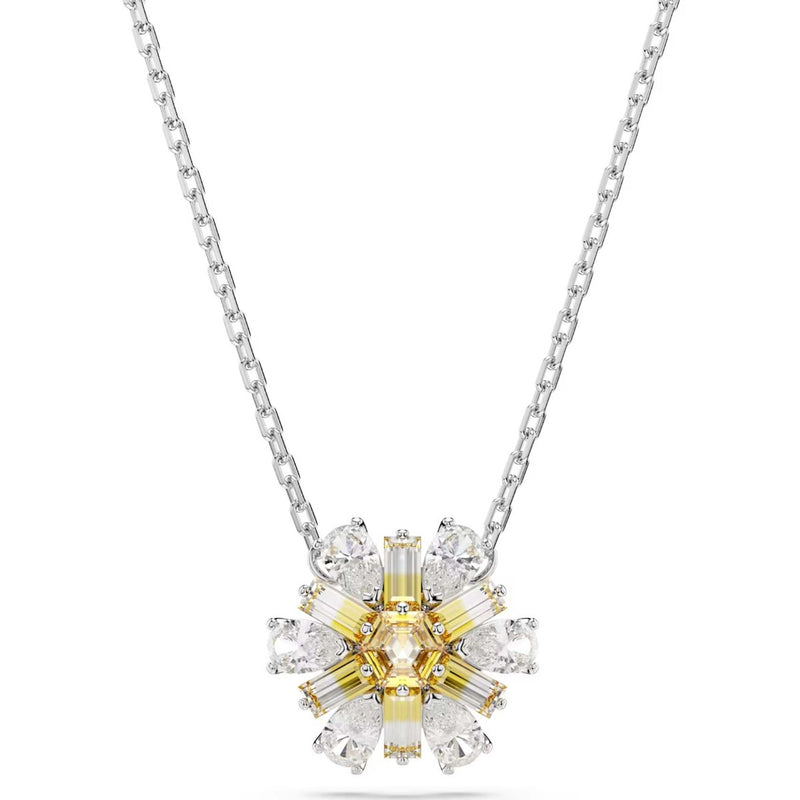 Swarovski Idyllia pendant, Flower, Yellow, Rhodium plated