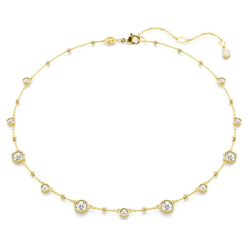 Swarovski Imber necklace, Round cut, Scattered design, White, Gold-tone plated