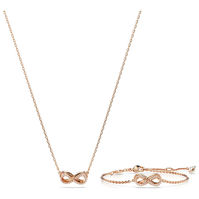 Swarovski Hyperbola set, Infinity, White, Rose gold-tone plated