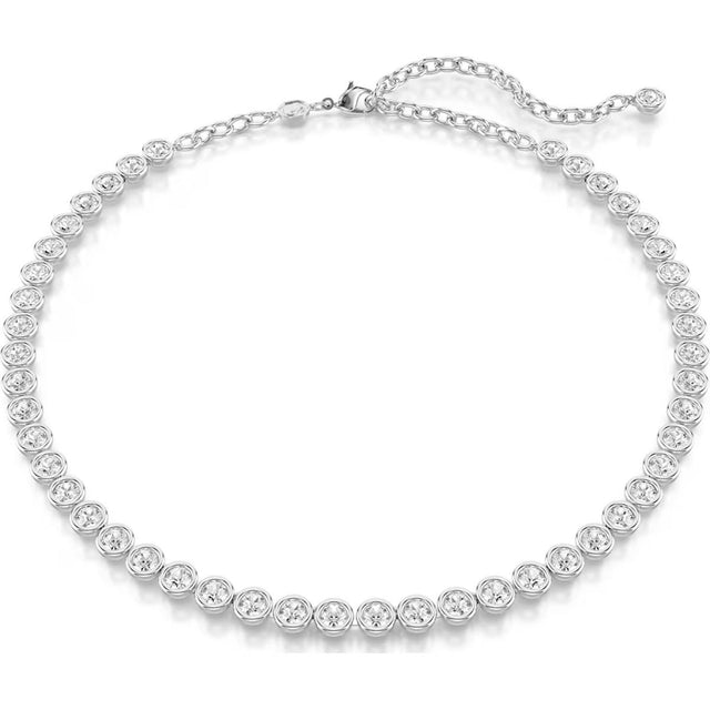 Swarovski Imber Tennis necklace, Round cut, White, Rhodium plated