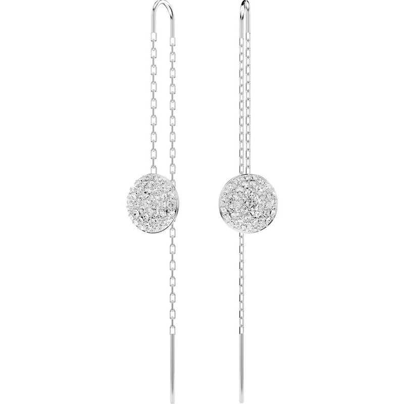 Swarovski Meteora drop earrings, White, Rhodium plated