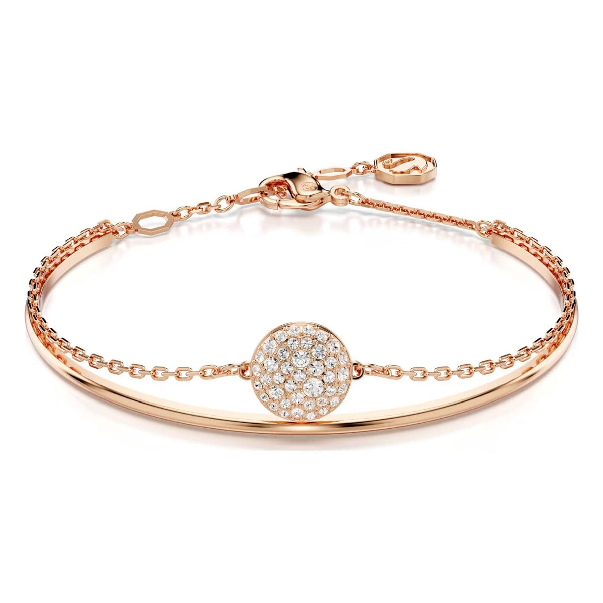 Swarovski Meteora bangle, White, Rose gold-tone plated – David