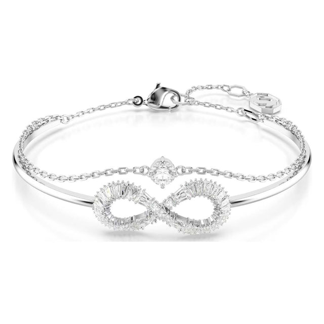 Swarovski Hyperbola bangle, Infinity, White, Rhodium plated