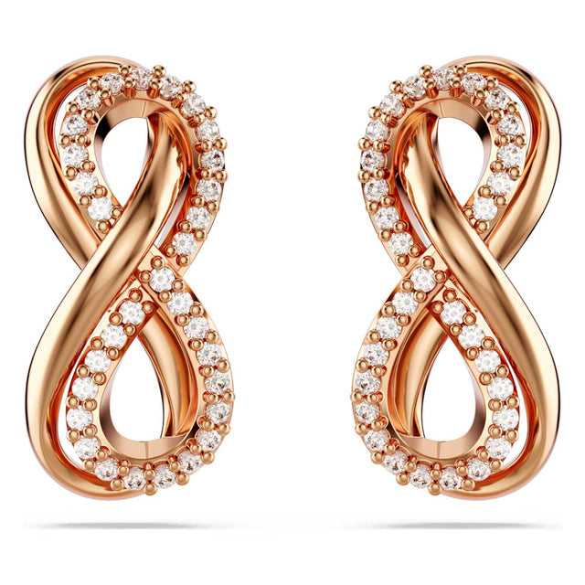 Swarovski Hyperbola stud earrings, Infinity, White, Rose gold-tone plated