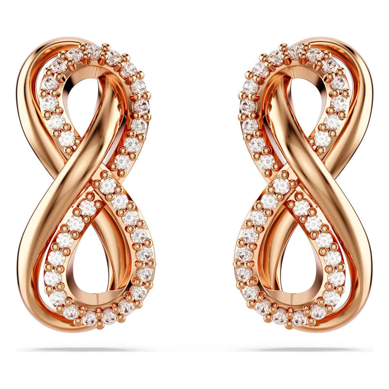 Swarovski Hyperbola stud earrings, Infinity, White, Rose gold-tone plated
