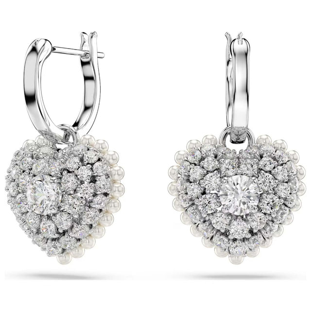 Swarovski Hyperbola drop earrings, Heart, White, Rhodium plated