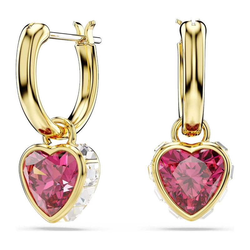 Swarovski Chroma drop earrings, Heart, Red, Gold-tone plated