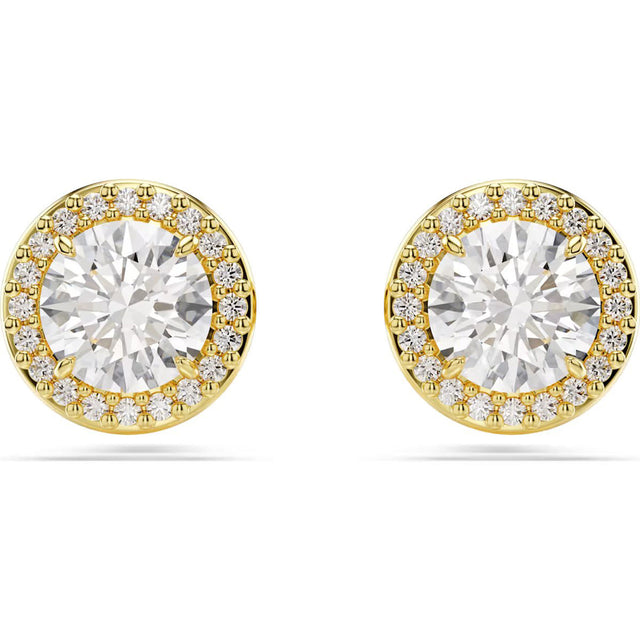 Swarovski Una stud earrings, Round cut, Gold tone, Gold-tone plated