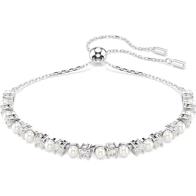 Swarovski Matrix bracelet, Crystal pearl, Round cut, White, Rhodium plated