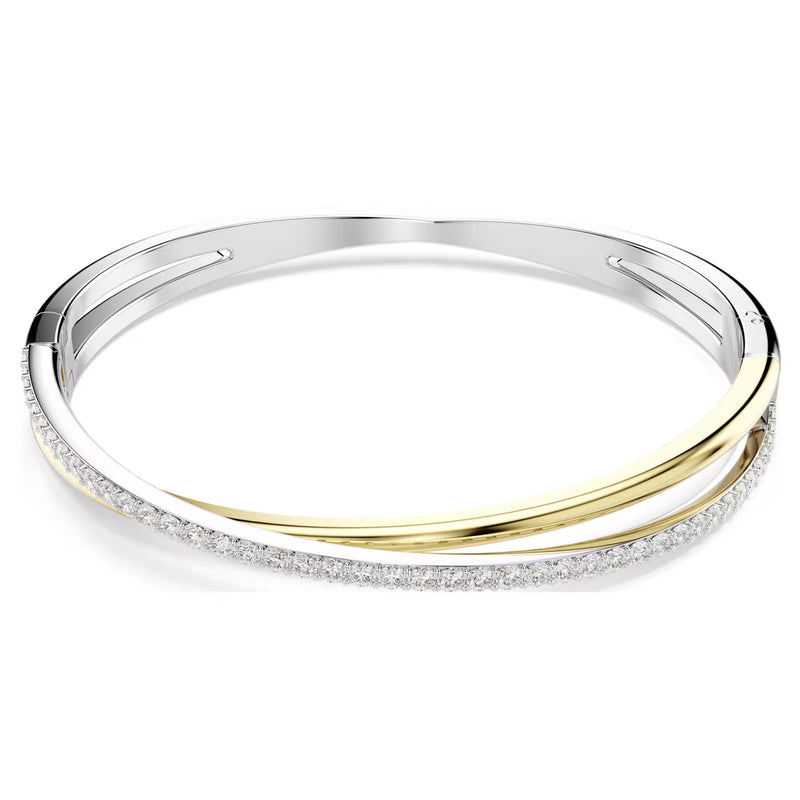 Swarovski Hyperbola bangle, Round cut, White, Mixed metal finish, Large