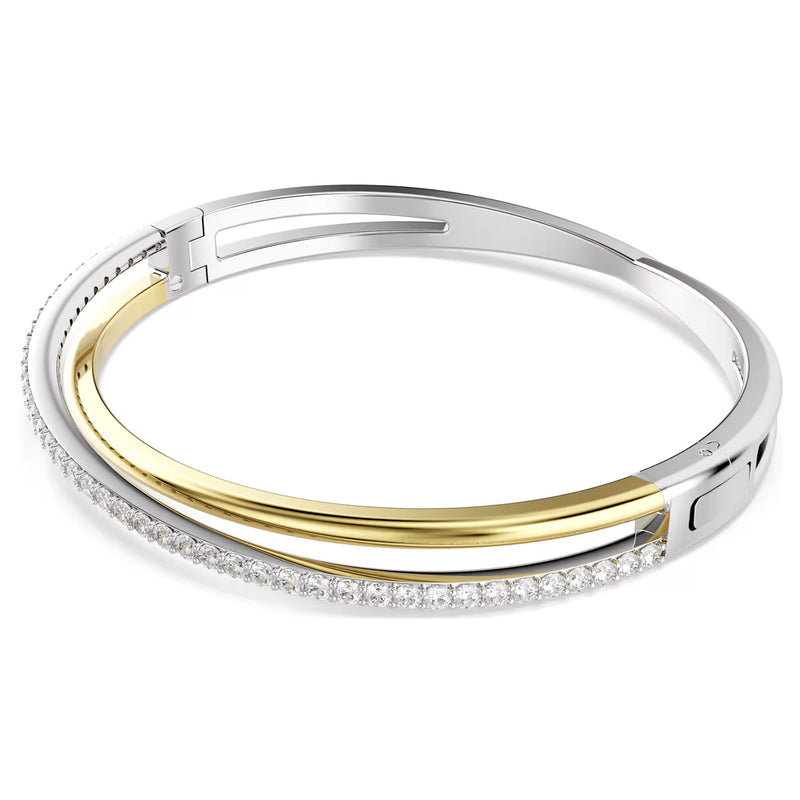 Swarovski Hyperbola bangle, Round cut, White, Mixed metal finish, Large
