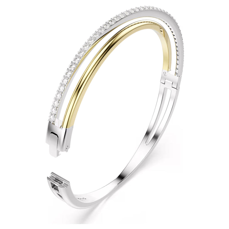 Swarovski Hyperbola bangle, Round cut, White, Mixed metal finish, Large