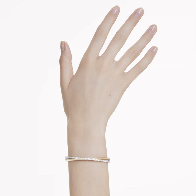 Swarovski Hyperbola bangle, Round cut, White, Mixed metal finish, Large