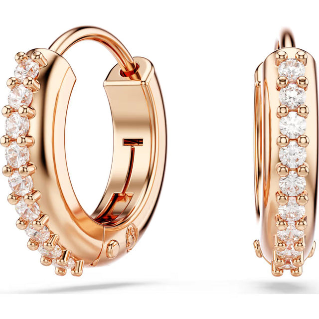 Swarovski Matrix hoop earrings, Round cut, White, Rose gold-tone plated