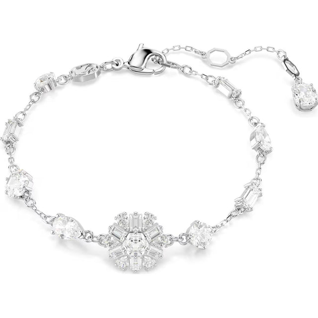 Swarovski Idyllia bracelet, Mixed cuts, Snowflake, White, Rhodium plated