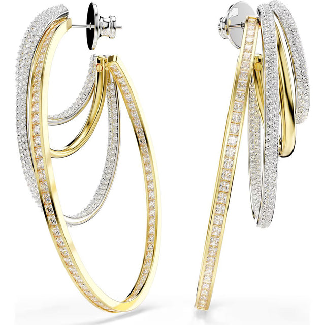 Swarovski Hyperbola hoop earrings, Mixed cuts, White, Mixed metal finish