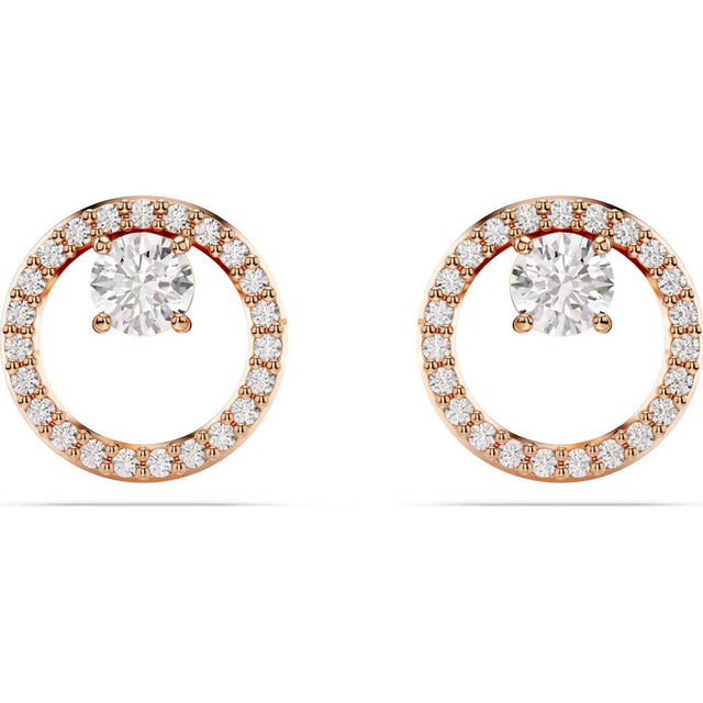 Swarovski Constella ring stud earrings, Round cut, White, Rose gold-tone plated