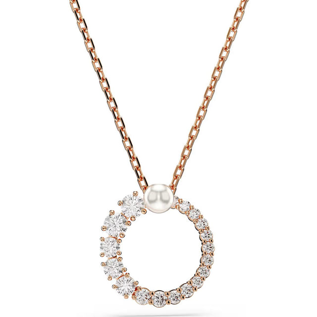 Swarovski Matrix pendant, Crystal pearl, Round cut, White, Rose gold-tone plated