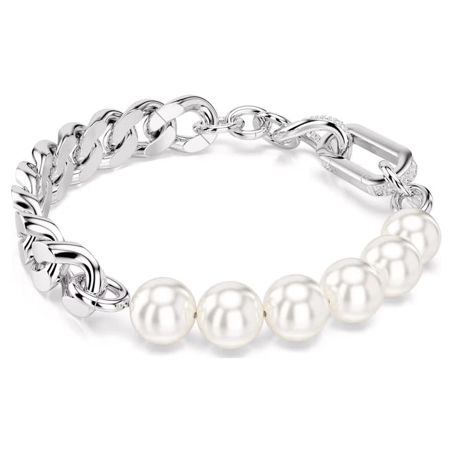 Swarovski Dextera bracelet, Crystal pearl, Mixed links, White, Rhodium plated