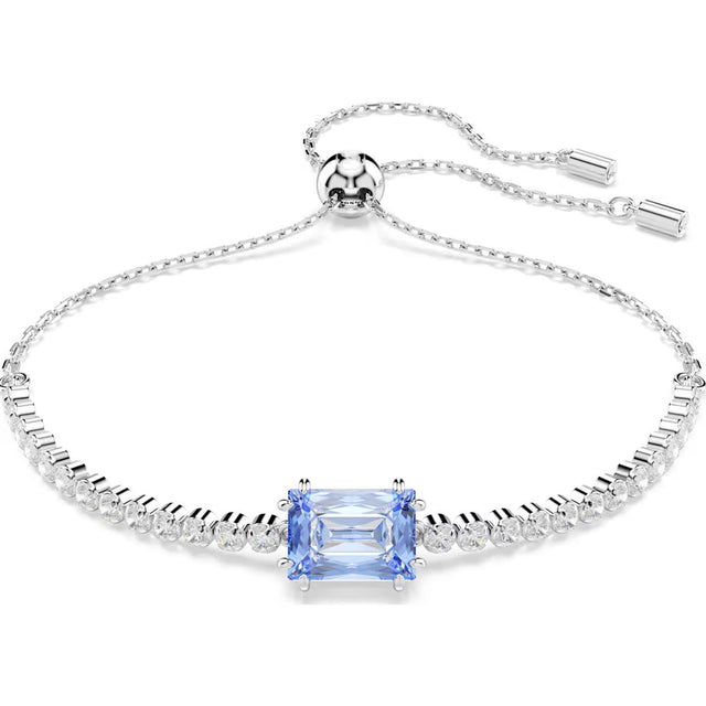 Swarovski Matrix Tennis bracelet, Mixed cuts, Single Gem, Blue, Rhodium plated