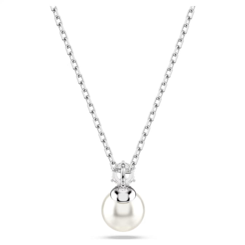 Swarovski Matrix large pendant, Crystal pearl, Round cut, White, Rhodium plated