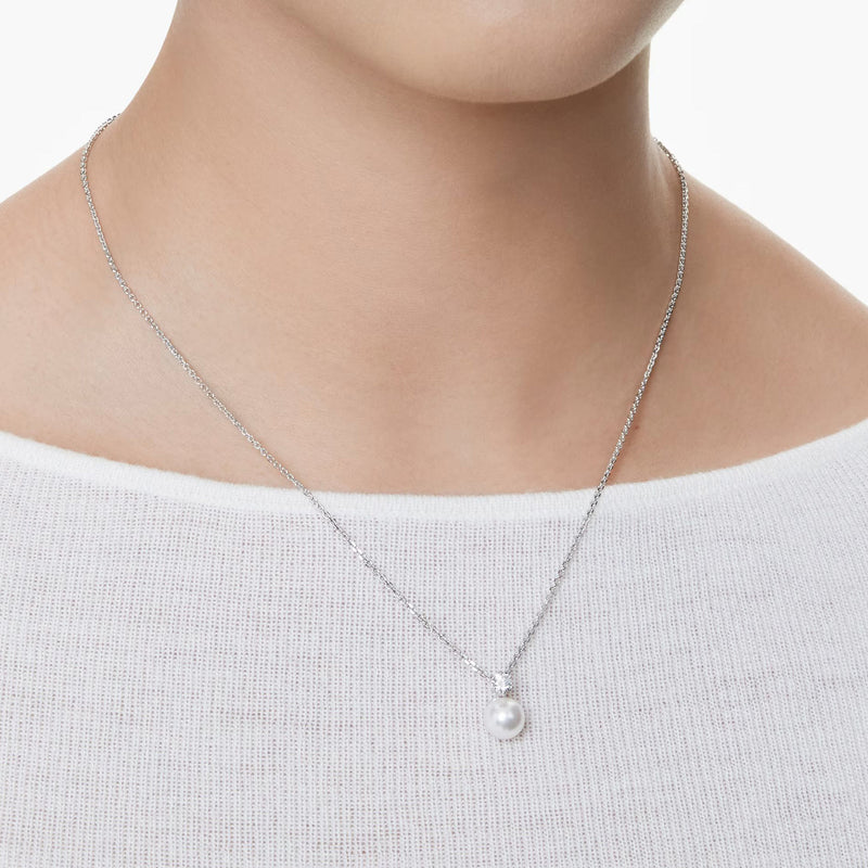 Swarovski Matrix large pendant, Crystal pearl, Round cut, White, Rhodium plated