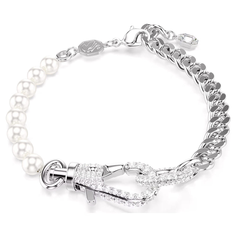 Swarovski Dextera bracelet, Pavé, Crystal pearl, White, Rhodium plated
