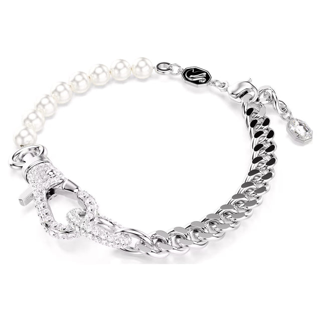 Swarovski Dextera bracelet, Pavé, Crystal pearl, White, Rhodium plated