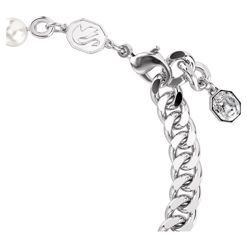 Swarovski Dextera bracelet, Pavé, Crystal pearl, White, Rhodium plated