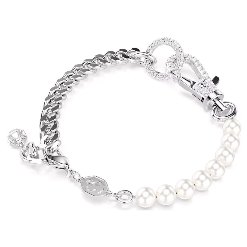 Swarovski Dextera bracelet, Pavé, Crystal pearl, White, Rhodium plated