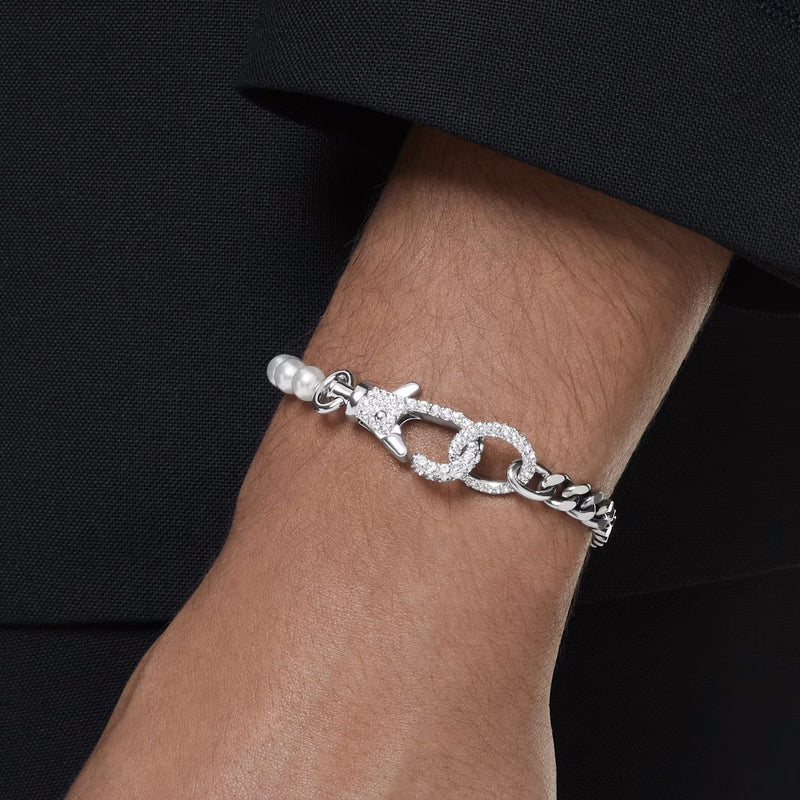 Swarovski Dextera bracelet, Pavé, Crystal pearl, White, Rhodium plated