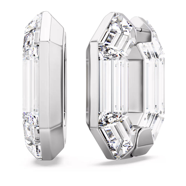 Swarovski Lucent hoop earrings, Octagon shape, Small, White