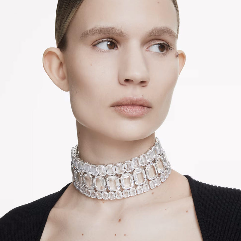 Swarovski Millenia large choker, Octagon cut, White, Rhodium plated