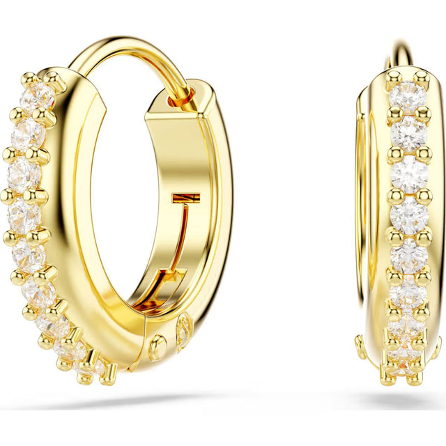Swarovski Matrix hoop earrings, Round cut, White, Gold-tone plated