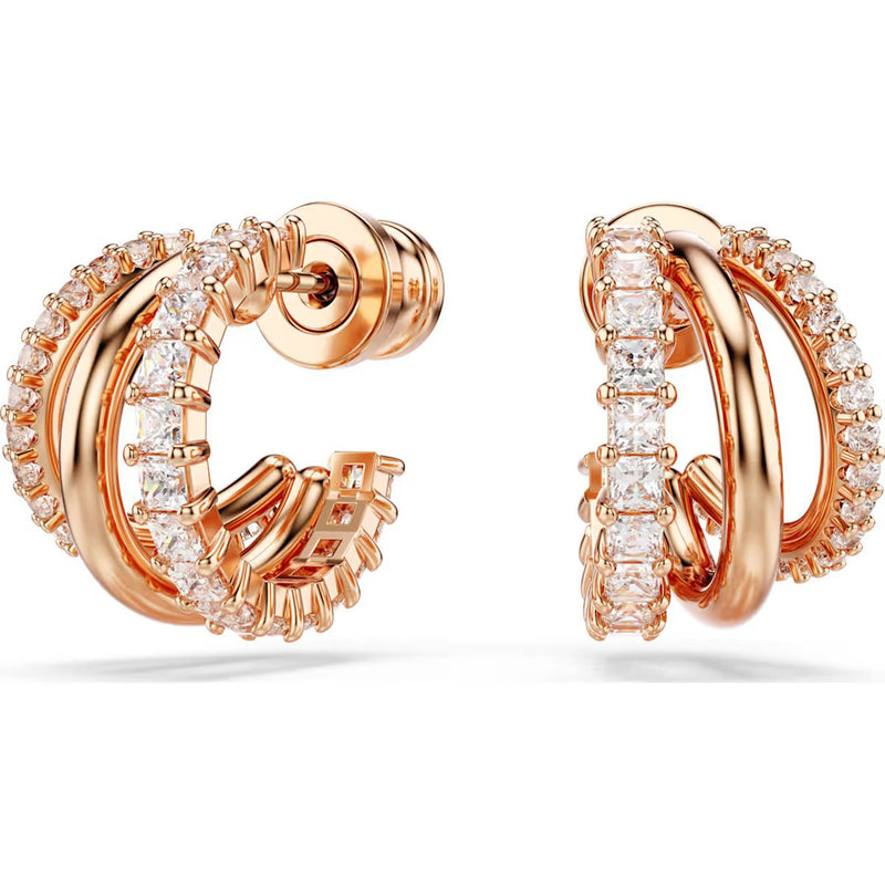 Swarovski Hyperbola hoop earrings, Mixed cuts, Mini, White, Rose gold-tone plated