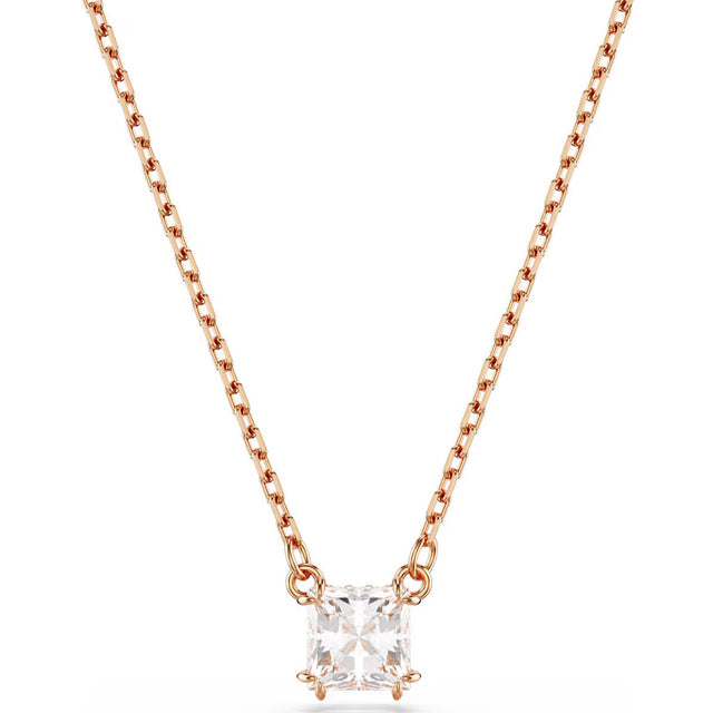 Swarovski Stilla pendant, Square cut, White, Rose gold-tone plated